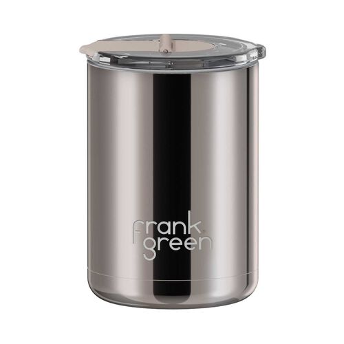 frank green 12oz Coffee Cup w Hinged Screw Lid Chrome Moon Dust